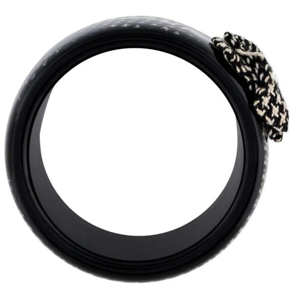 AUTH VTG Christian Dior LadyD Houndstooth Logo Tweed Crystal Bangle Bracelet - Picture 7 of 12